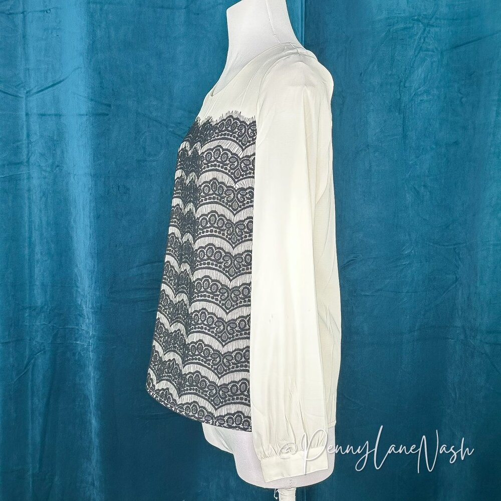 C. Luce Long Sleeve Black Lace Trim Blouse Top Medium - Picture 5 of 12